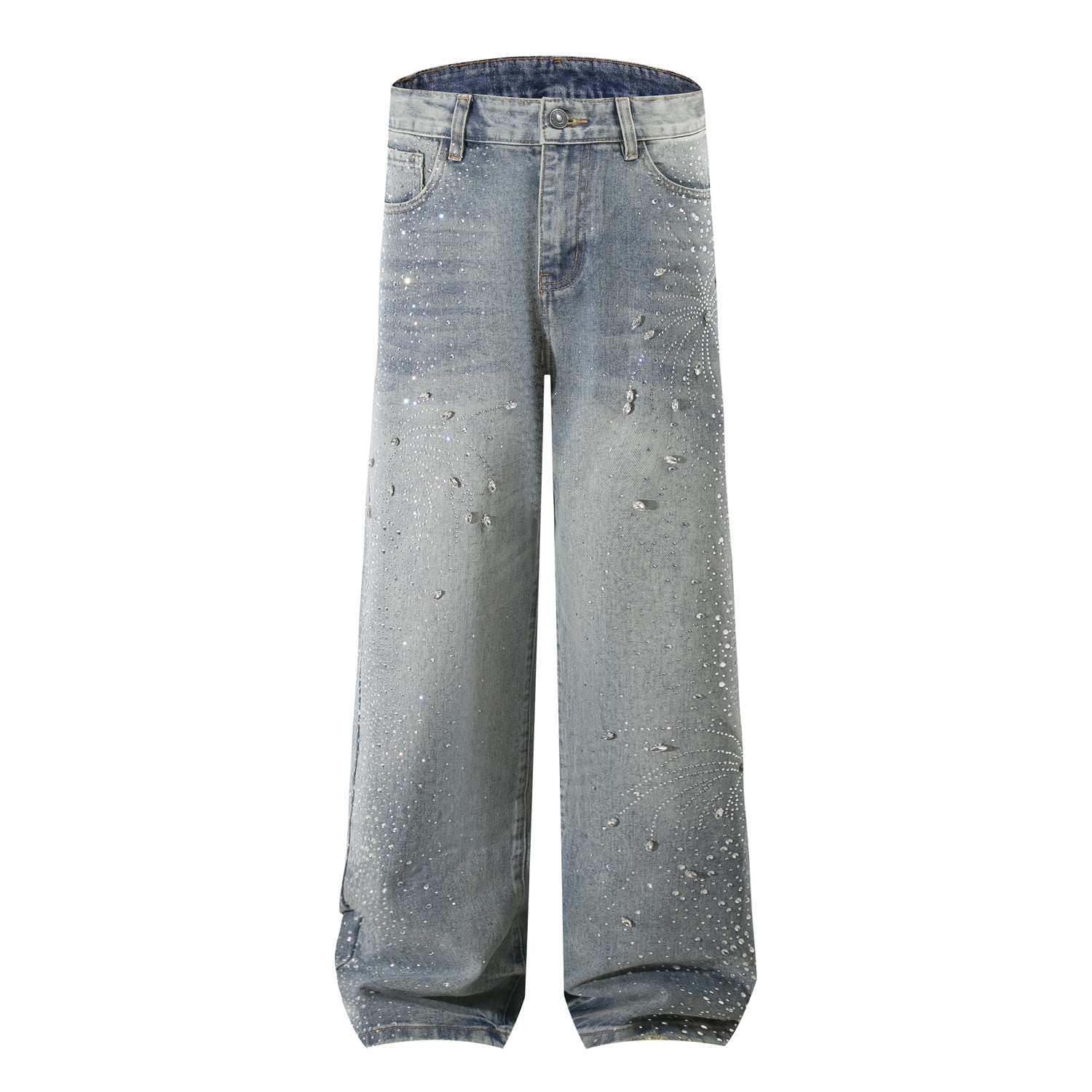 BLOSSOM ART RHINESTONE DENIM PANTS