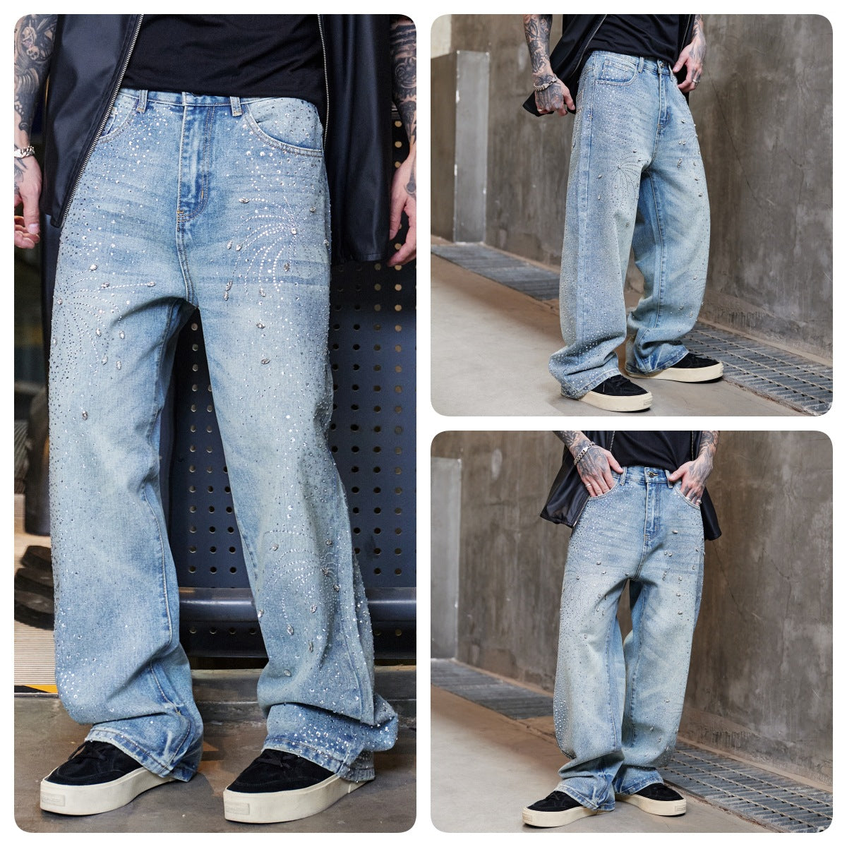 BLOSSOM ART RHINESTONE DENIM PANTS